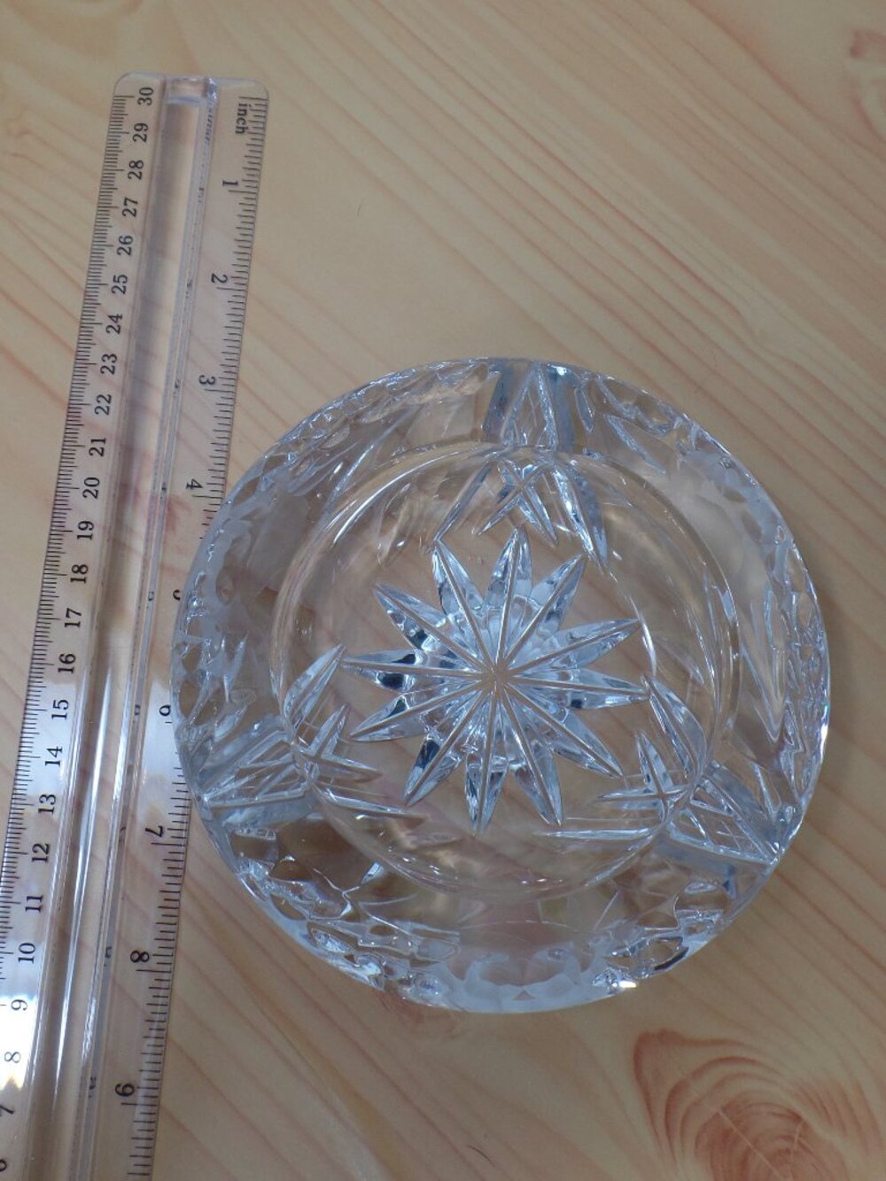 Vintage Large Lead Crystal Clear Glass Cigar Cigarette Ashtray 5” Heavy Ash Tray